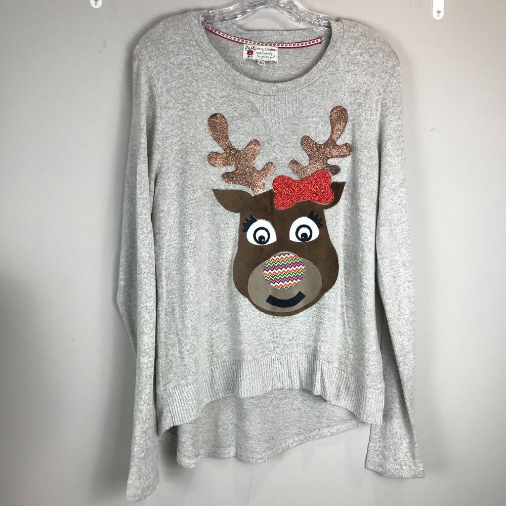Women's Poof Reindeer Cotton Blend Pullover Sweater Size L